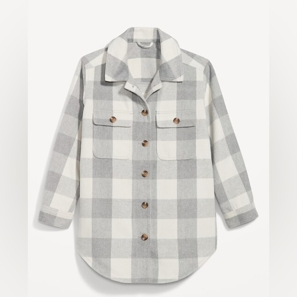 Old navy shacket gray white plaid‎ flannel buttonup size small oversized camping - Picture 1 of 9